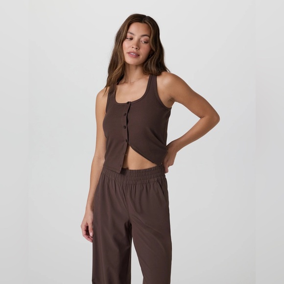 Vuori Tops - Vuori Pose Cardigan Tank Top Brown Small